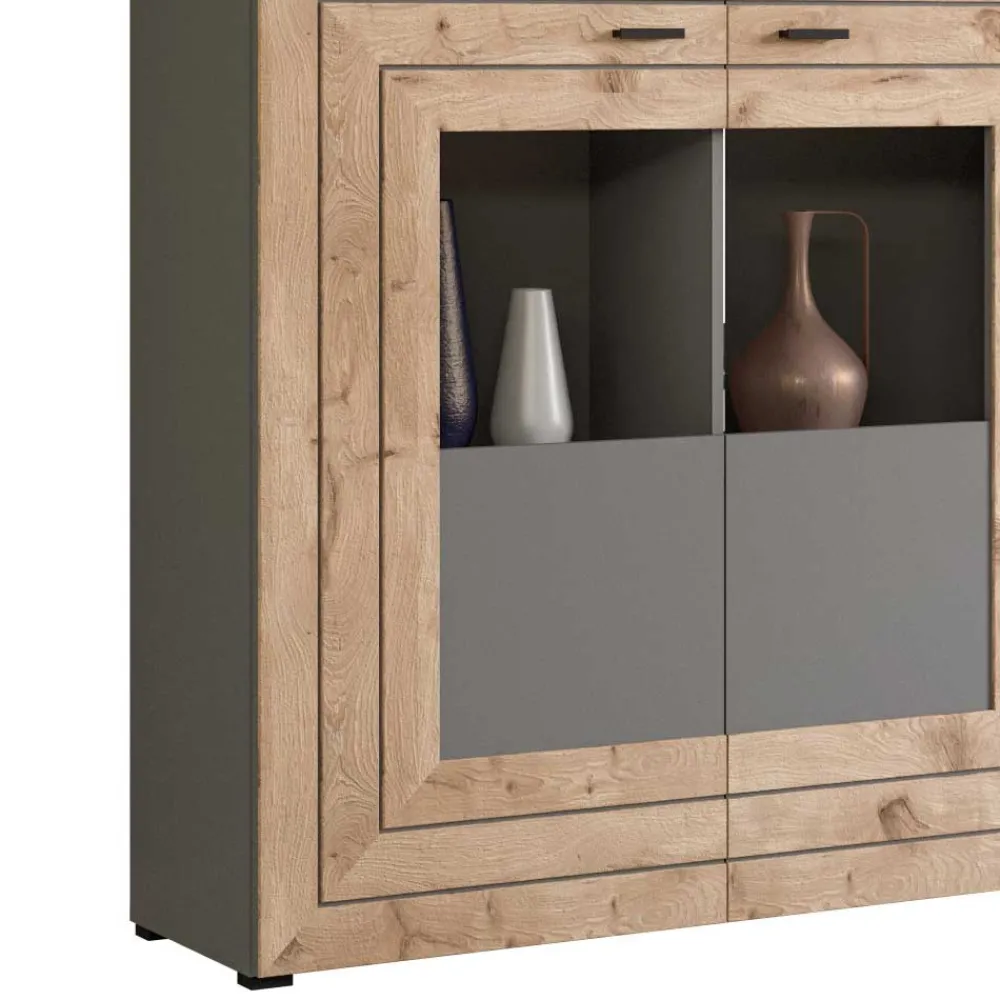 Wohnen Highboards<Design Wohnzimmerschrank mit Glaseinsätzen - Scarlett