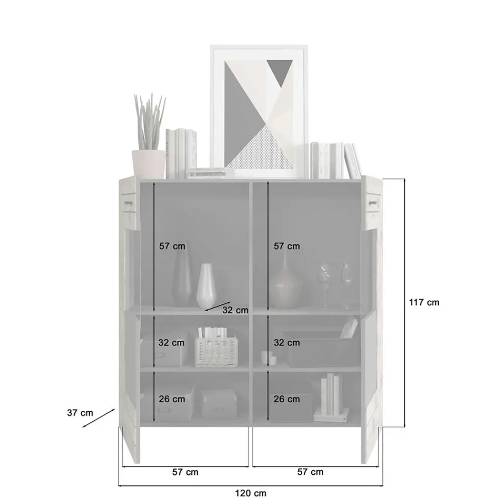 Wohnen Highboards<Design Wohnzimmerschrank mit Glaseinsätzen - Scarlett