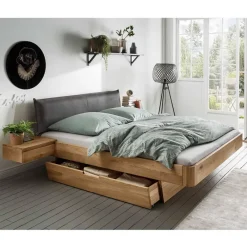 Wohnen Betten<Designbett mit zwei Bettkästen aus Wildeiche - Zennian (dreiteilig)