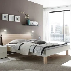 Wohnen Betten<Design-Doppelbett in hellem Esche Dekor & Weiß - Ezianas