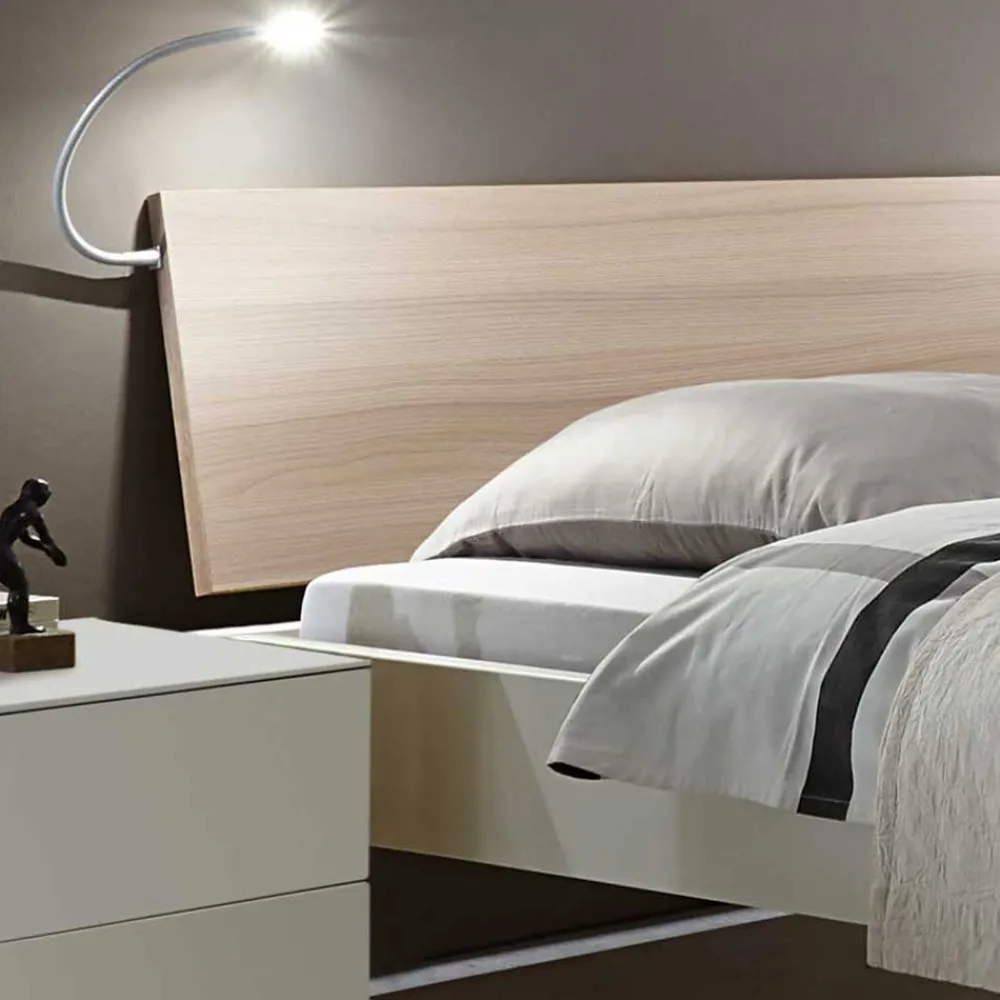 Wohnen Betten<Design-Doppelbett in hellem Esche Dekor & Weiß - Ezianas