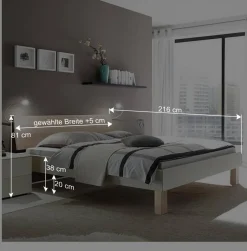 Wohnen Betten<Design-Doppelbett in hellem Esche Dekor & Weiß - Ezianas