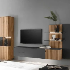 Wohnen Wohnwände<Designer Wohnwand Möbel mit LED - Cruzca (dreiteilig)