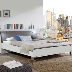 Wohnen Betten<Doppelbett Elburg mit Polsterkopfteil in Grau Braun