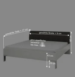 Wohnen Betten<Doppelbett Elburg mit Polsterkopfteil in Grau Braun