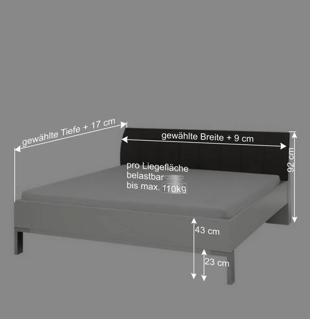 Wohnen Betten<Doppelbett Elburg mit Polsterkopfteil in Grau Braun