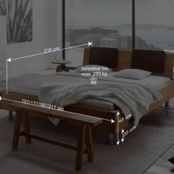 Wohnen Betten<Doppelbett in Balkenoptik Chicola aus Wildeiche Massivholz