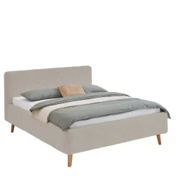 Wohnen Betten<Doppelbett mit Bettkasten in Beige Webplüsch - Samuele