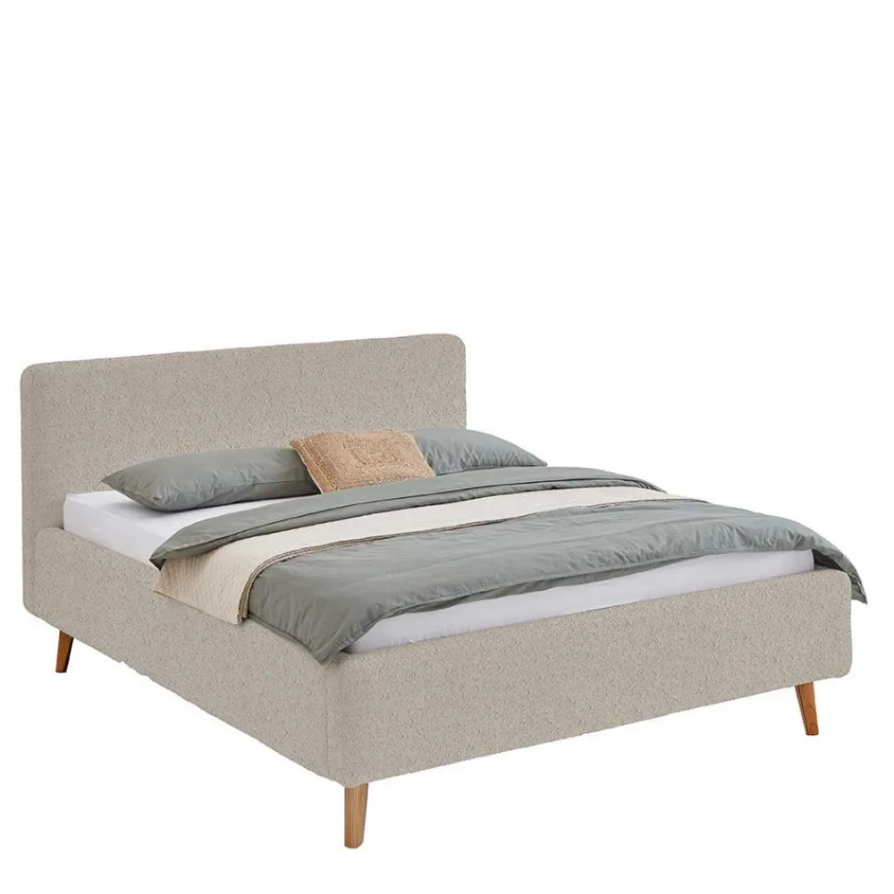 Wohnen Betten<Doppelbett mit Bettkasten in Beige Webplüsch - Samuele
