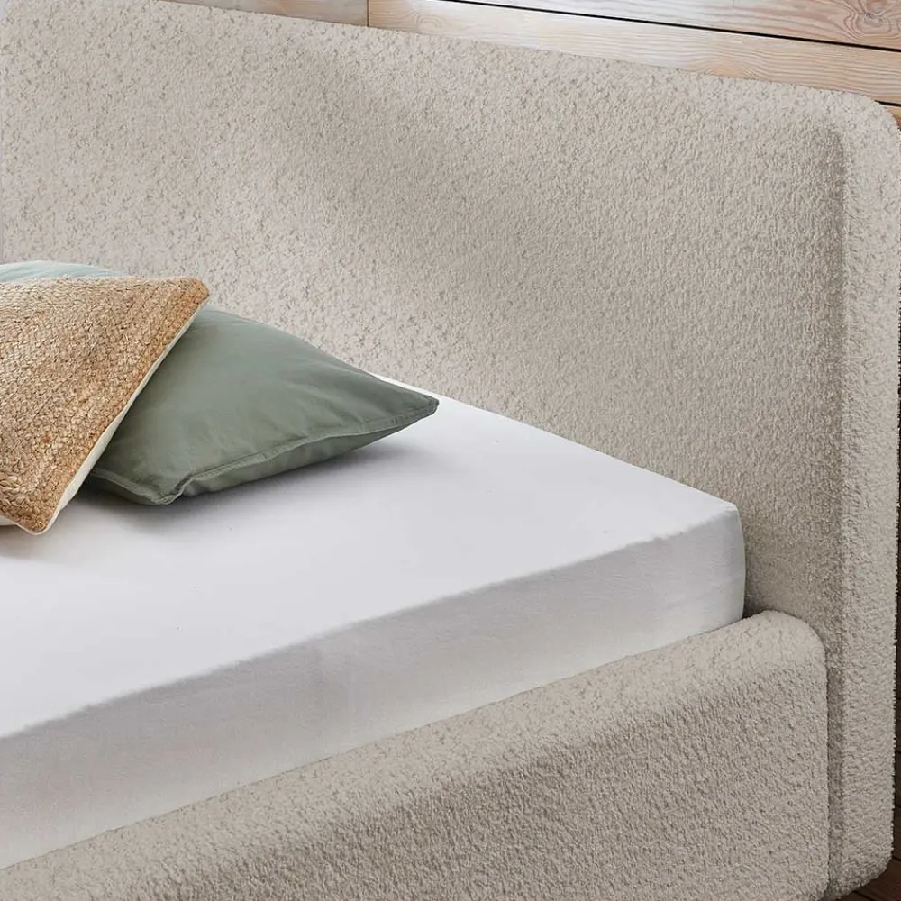 Wohnen Betten<Doppelbett mit Bettkasten in Beige Webplüsch - Samuele