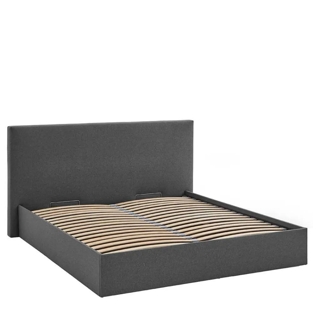Wohnen Betten<Doppelbett mit Stauraum in Anthrazit Stoff - Clarford