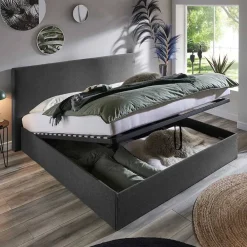 Wohnen Betten<Doppelbett mit Stauraum in Anthrazit Stoff - Clarford