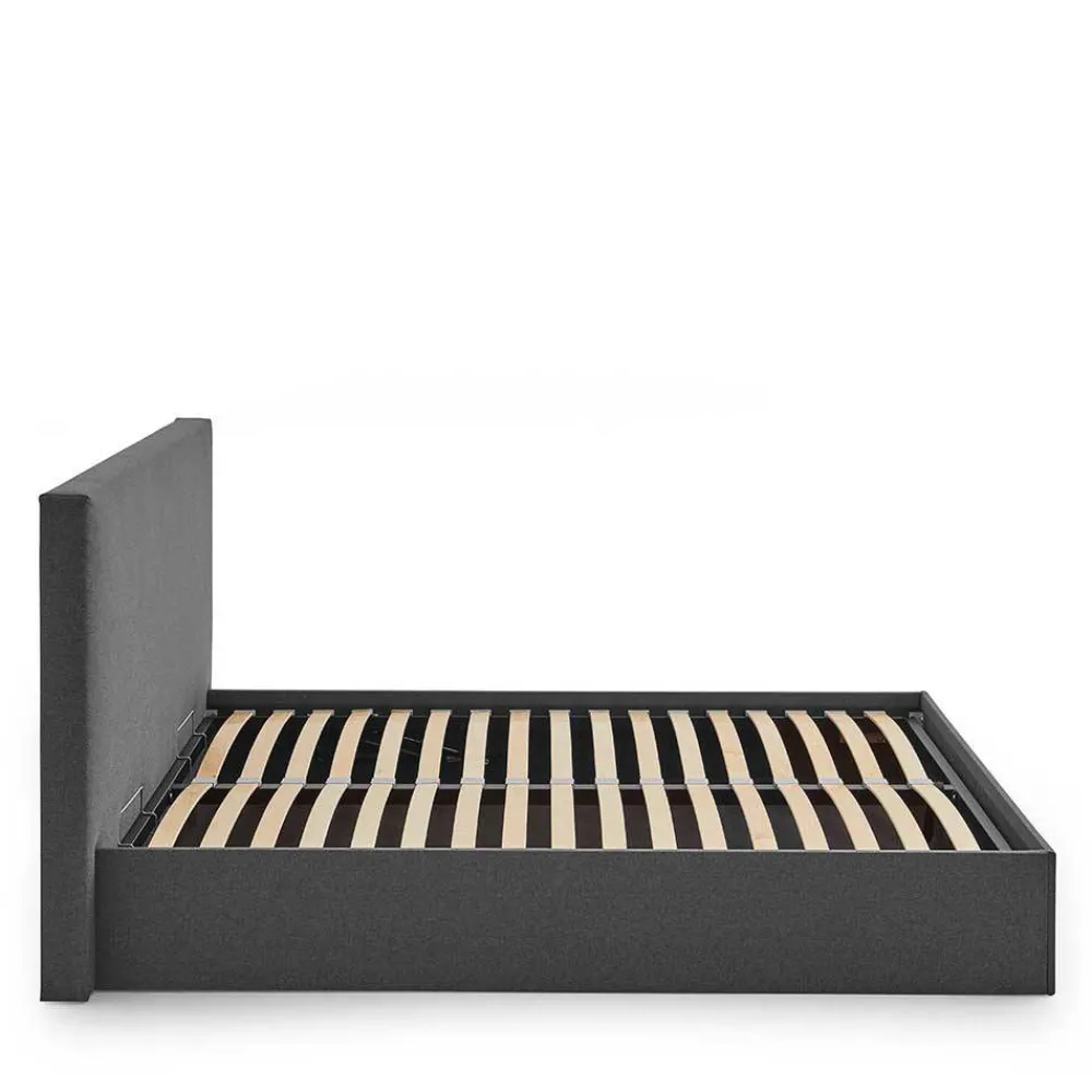 Wohnen Betten<Doppelbett mit Stauraum in Anthrazit Stoff - Clarford