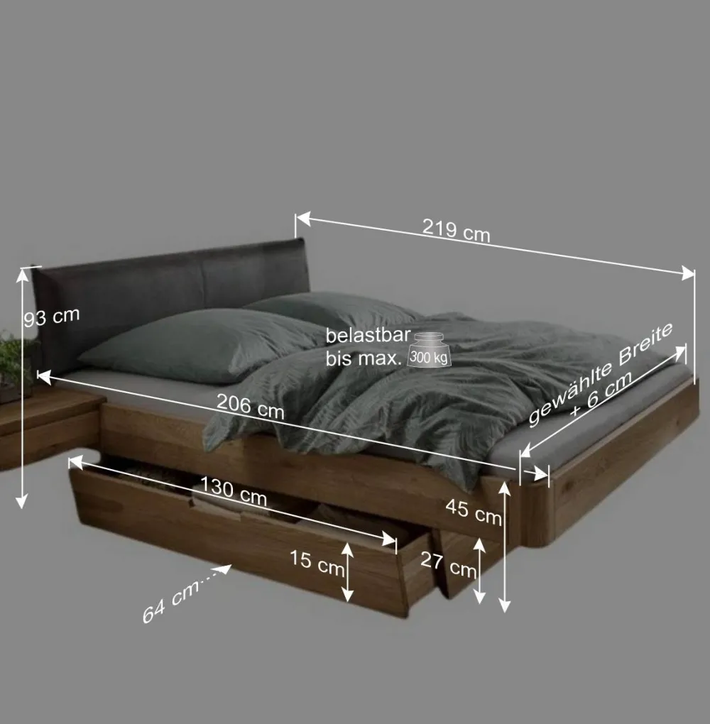 Wohnen Betten<Doppelbett mit zwei Bettkästen aus Wildeiche - Zennian