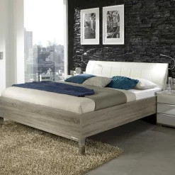 Wohnen Betten<Doppelbett Symonya mit Polsterkopfteil in Creme