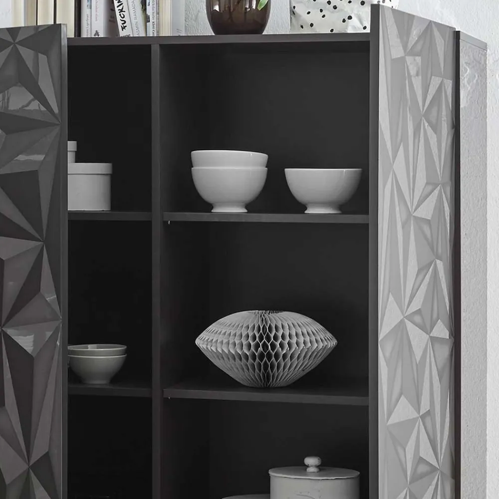 Wohnen Sideboards<Doppeltür Kommode in Dunkelgrau Hochglanz - Kuriasna