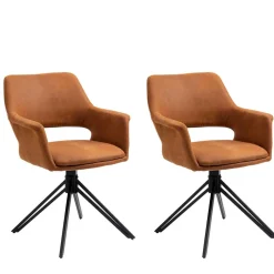 Wohnen Stühle<Drehbarer Armlehnenstuhl in Cognac Braun - Cabelia (2er Set)