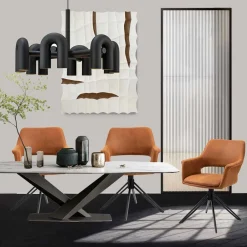 Wohnen Stühle<Drehbarer Armlehnenstuhl in Cognac Braun - Cabelia (2er Set)