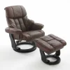 Wohnen Sessel<Drehbarer Ledersessel in Braun mit Relaxfunktion Roco inkl. Hocker (zweiteilig)