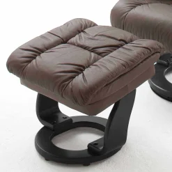 Wohnen Sessel<Drehbarer Ledersessel in Braun mit Relaxfunktion Roco inkl. Hocker (zweiteilig)