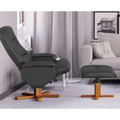 Wohnen Sessel<Drehbarer Sessel mit Hocker in Schwarz - Fidarela (zweiteilig)