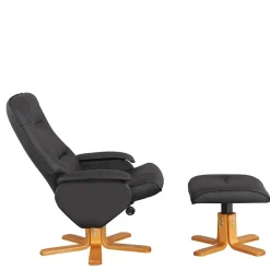 Wohnen Sessel<Drehbarer Sessel mit Hocker in Schwarz - Fidarela (zweiteilig)
