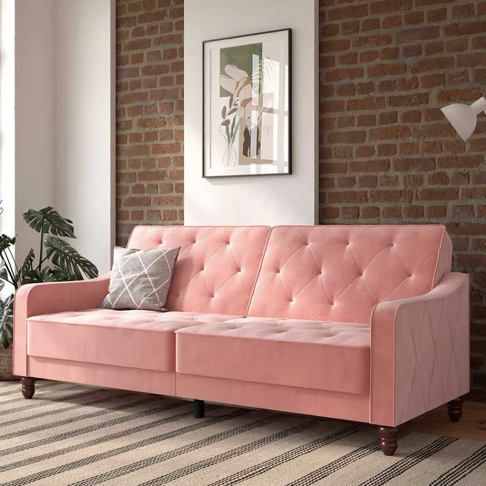 Wohnen Betten|Sofas<Dreisitzer Schlafcouch in Rosa Samtbezug - Norteba