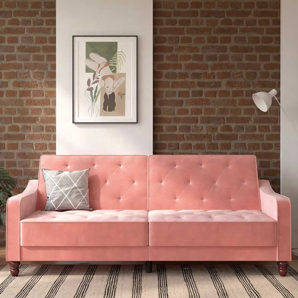 Wohnen Betten|Sofas<Dreisitzer Schlafcouch in Rosa Samtbezug - Norteba
