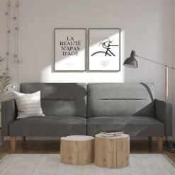Wohnen Betten|Sofas<Dreisitzer Schlafsofa in Grau und Holz Natur - Maragas