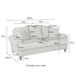 Wohnen Sofas<Dreisitzer Sofa im Vintage Landhaus Look - Merandes