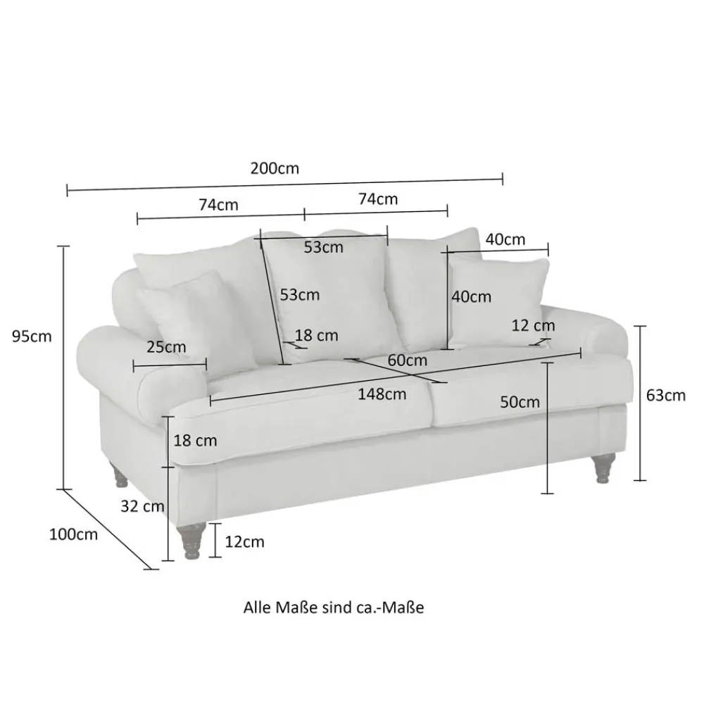 Wohnen Sofas<Dreisitzer Sofa im Vintage Landhaus Look - Merandes
