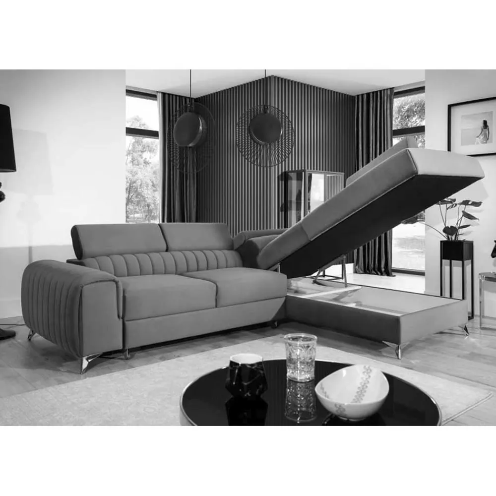 Wohnen Betten|Sofas<Dunkelblaue Samt Wohnlandschaft mit Schlaffunktion - Apyna