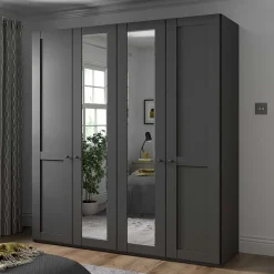 Wohnen Kleiderschränke|Schränke<Dunkelgrauer Schlafzimmerschrank 4-türig - Mataram