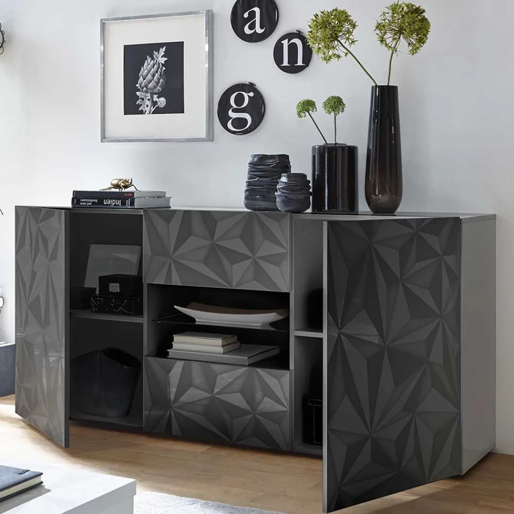 Wohnen Sideboards<Dunkelgraues Design-Sideboard in Hochglanz lackiert - Kuriasna