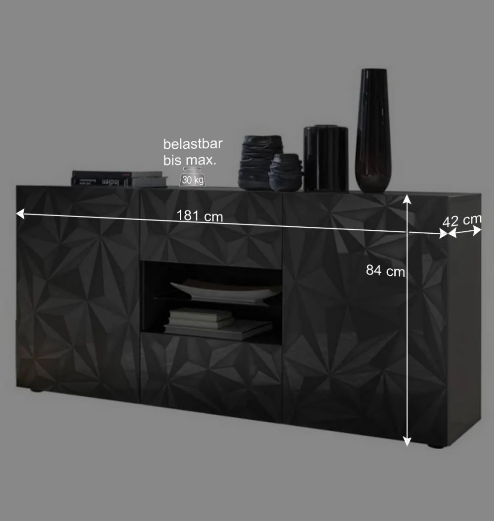 Wohnen Sideboards<Dunkelgraues Design-Sideboard in Hochglanz lackiert - Kuriasna