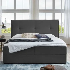 Wohnen Betten<Dunkelgraues Polsterbett mit Bettkasten - Epos