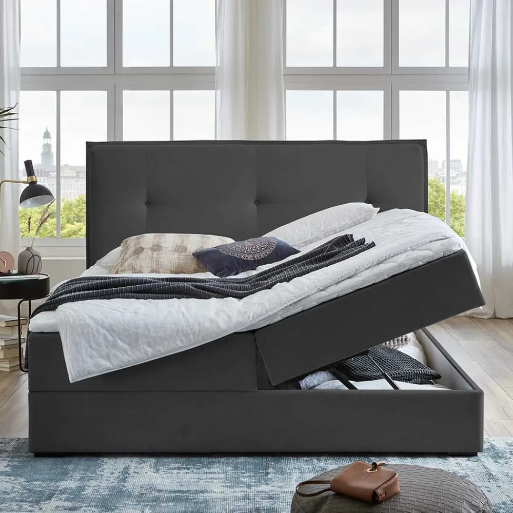 Wohnen Betten<Dunkelgraues Polsterbett mit Bettkasten - Epos