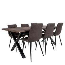 Wohnen Sitzgruppe<Dunkler Eiche Tisch & Stühle in Dunkelbraun - Jovena (siebenteilig)
