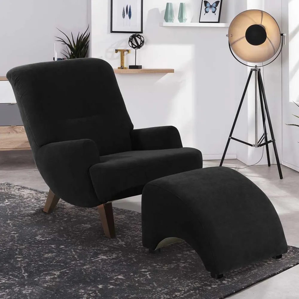 Wohnen Sessel<Dunkler Relaxsessel aus Velours Schwarz - Leverias