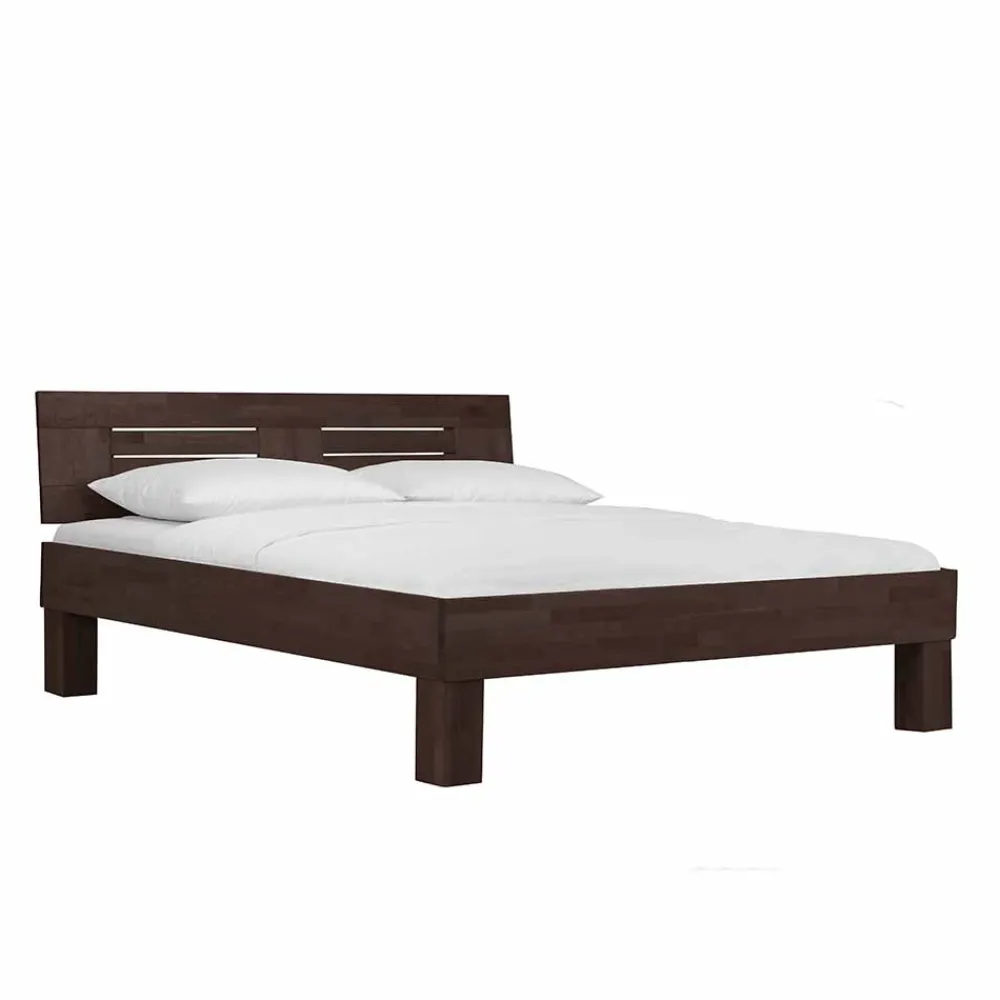 Wohnen Betten<Dunkles Massivholz Bett Ceolata in Buche Wenge lackiert