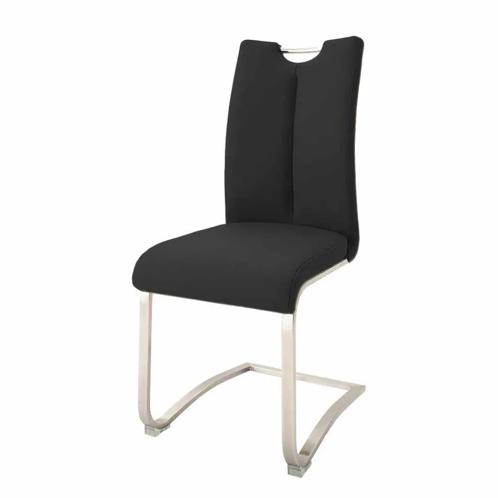 Wohnen Sessel<Echtleder Freischwinger in Schwarz - Standos (2er Set)