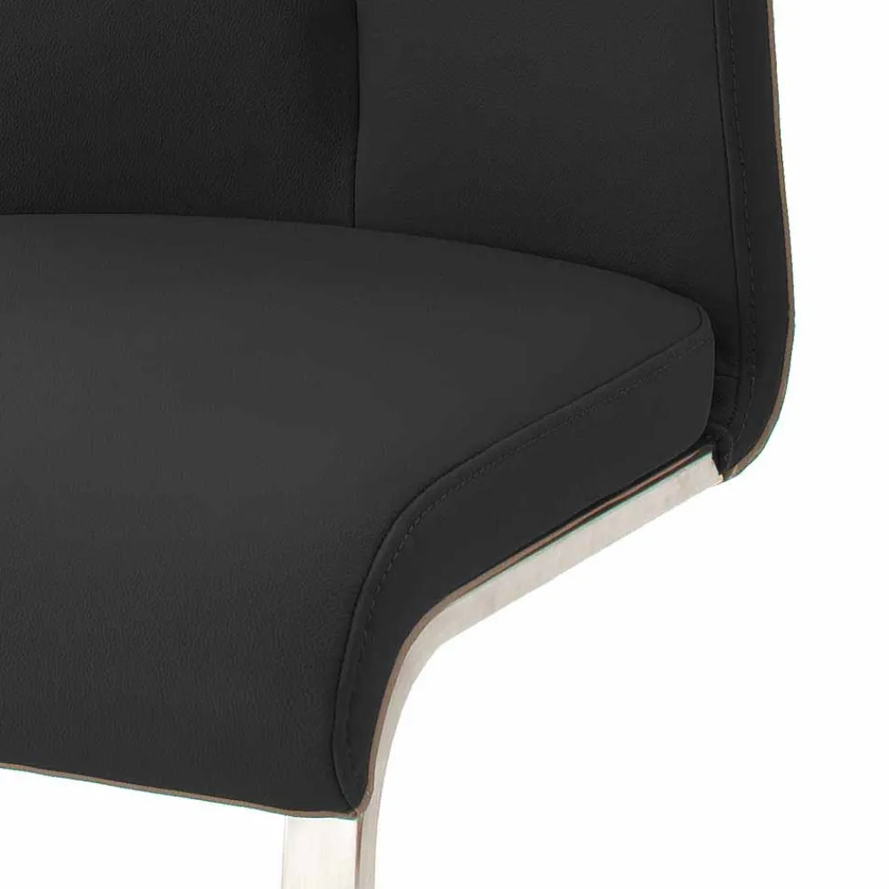 Wohnen Sessel<Echtleder Freischwinger in Schwarz - Standos (2er Set)