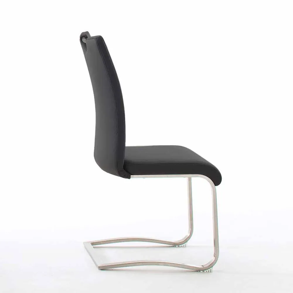 Wohnen Sessel<Echtleder Freischwinger in Schwarz - Standos (2er Set)