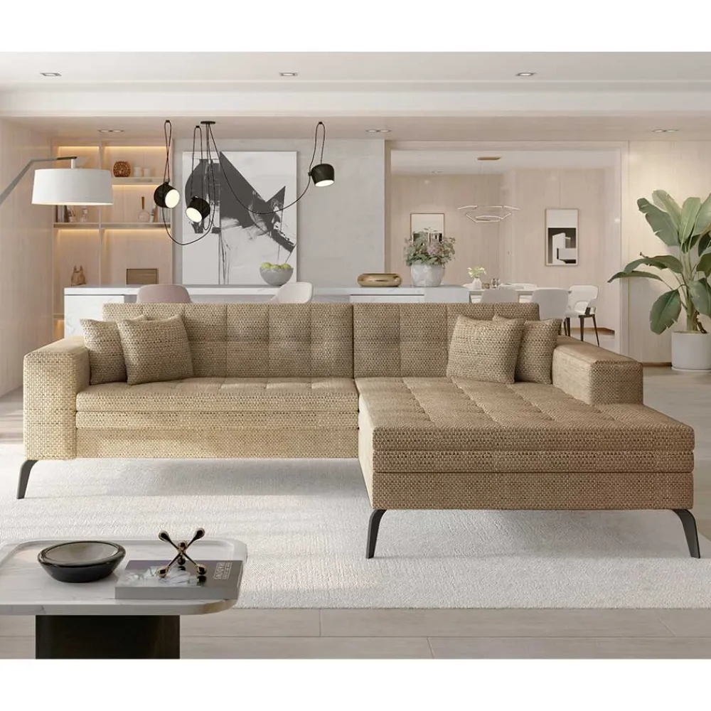 Wohnen Betten|Sofas<Eckcouch in Beige Strukturstoff - Karibia