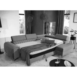 Wohnen Sofas<Ecksofa mit Bettfunktion in Hellgrau Samt - Merandes