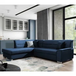 Wohnen Betten<Ecksofa mit Schlaffunktion in Blauschwarz Samtbezug - Lasalinas