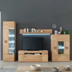 Wohnen Wohnwände<Edle Wohnwand mit 320cm Breite Pontros in Eiche Bianco teilmassiv (vierteilig)
