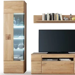 Wohnen Wohnwände<Edle Wohnwand mit 320cm Breite Pontros in Eiche Bianco teilmassiv (vierteilig)