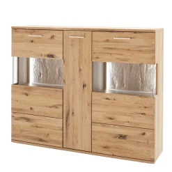 Wohnen Highboards<Eiche Bianco Highboard mit Glas-Einsätzen - Crokas