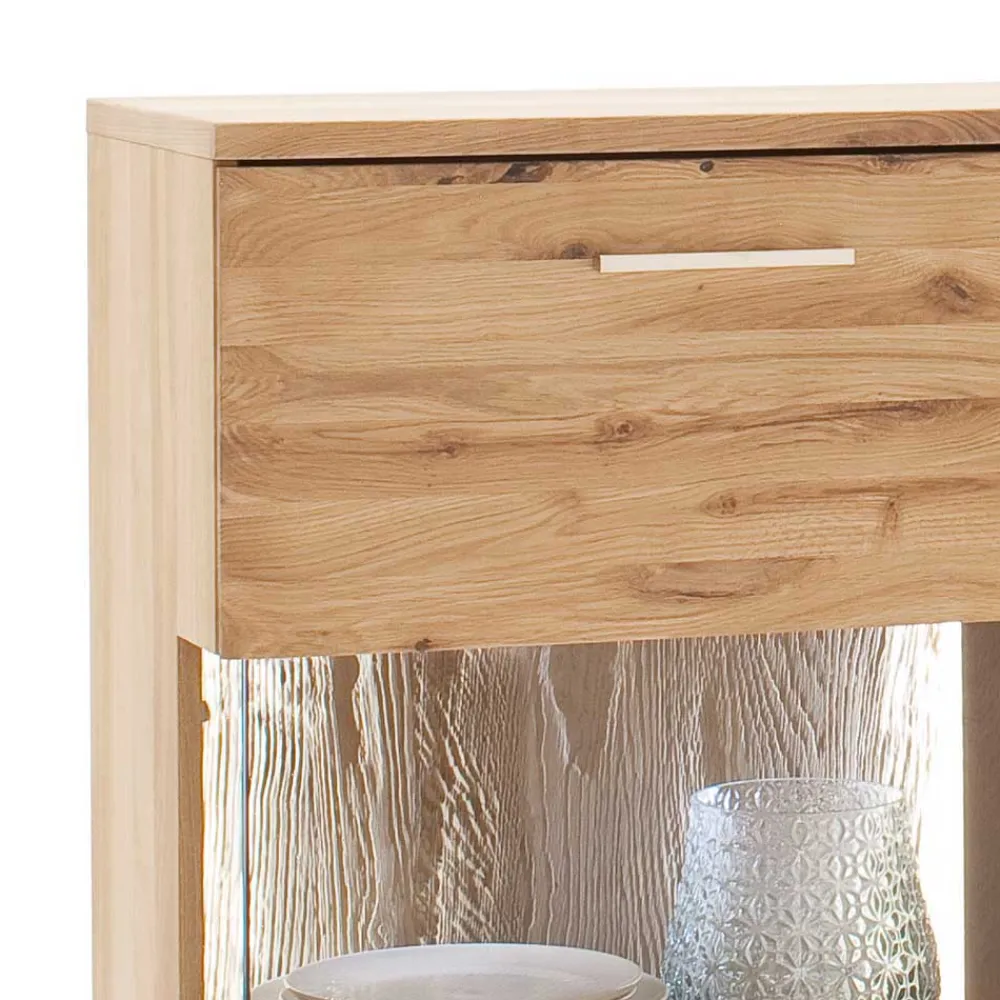 Wohnen Highboards<Eiche Bianco Highboard mit Glas-Einsätzen - Crokas